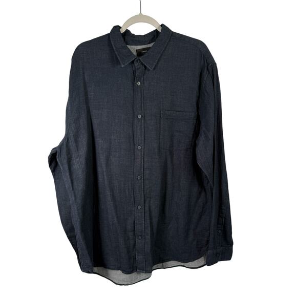Vince Double Face Long Sleeve Shirt Classic Fit Blue Cotton Gauze Mens Size XXL - Picture 2 of 7
